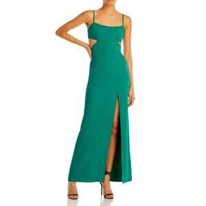 AQUA Backless Cut Out Sleeveless Thigh Slit Evening Gown Green Size 12 Dress